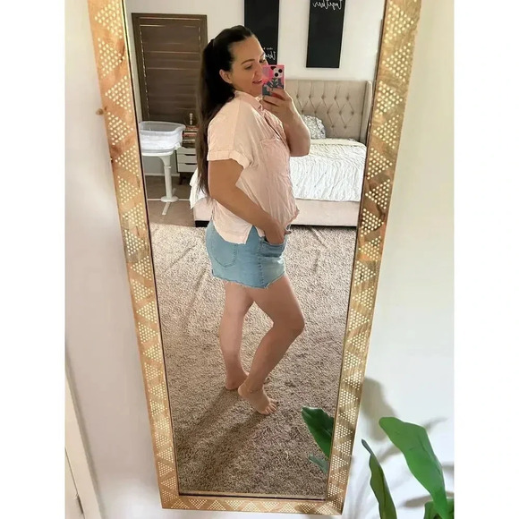 Lola River Linen Tencel Blend Blush Cropped Button Up L - Picture 4 of 9